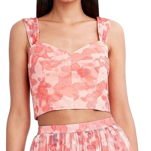 Bcbgmaxazria Mesh Overlay Crop Top in Blush Floral Size M - Picture 1 of 14